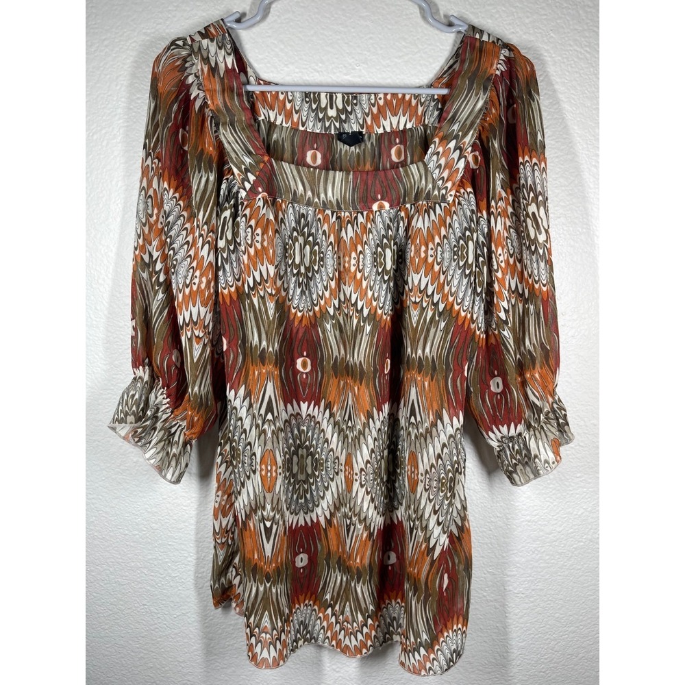 Essentials By Milano Abstract Print  3/4 Sleeve Tunic Top Women's Size S sheer